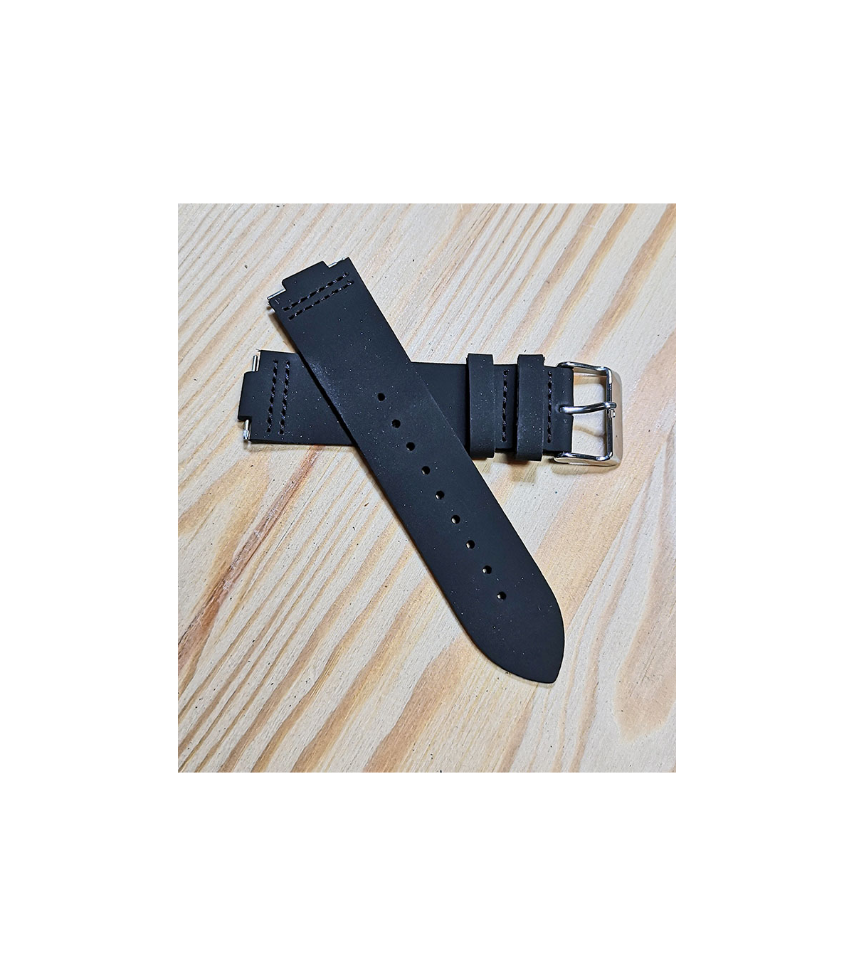 zwart Rundleren Horlogeband voor houten horloge
