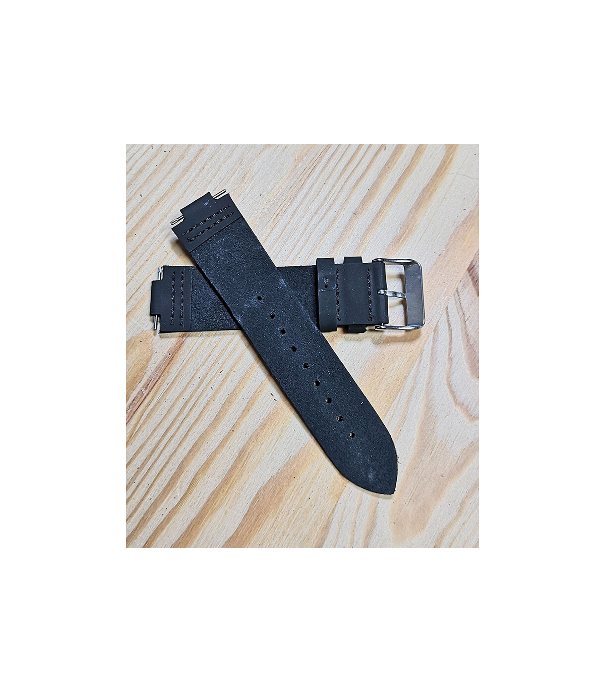 zwart Rundleren Horlogeband voor houten horloge