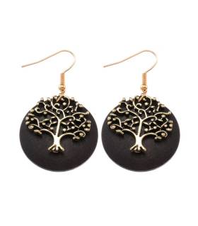 Houten Afrikaanse Oorbellen tree of Life (metaal)