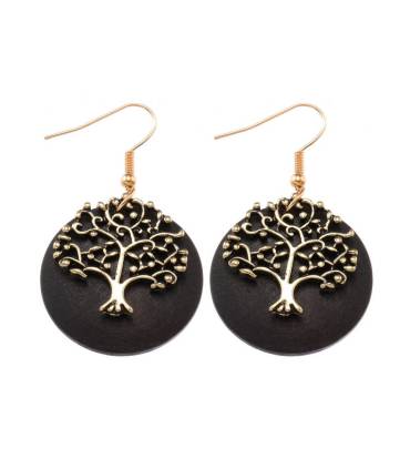 Houten Afrikaanse Oorbellen tree of Life (metaal)