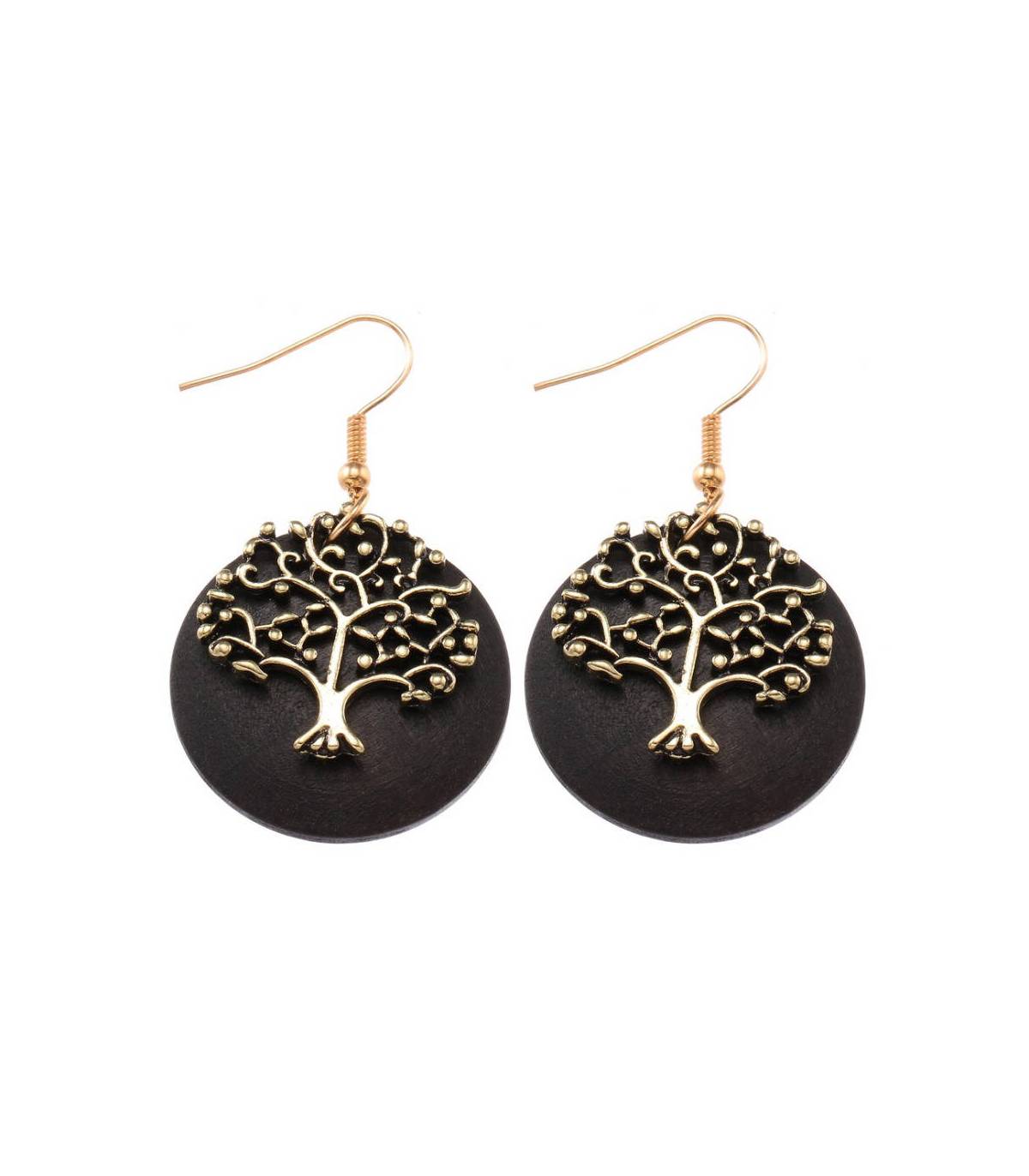 Houten Afrikaanse Oorbellen tree of Life (metaal)
